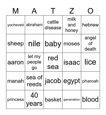 Passover Bingo Card
