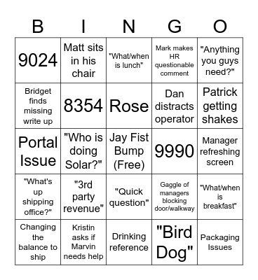 End of the Month Bingo Card