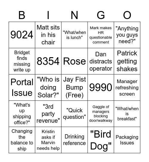 End of the Month Bingo Card