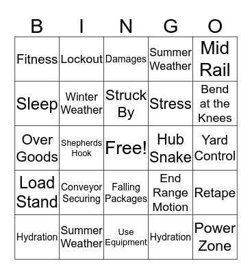 Safety Bingo Card
