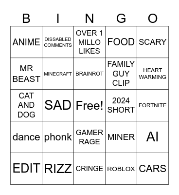 TikTok bingo Card