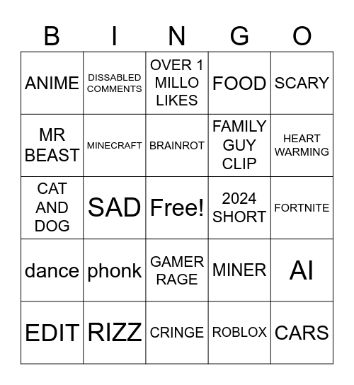 TikTok bingo Card