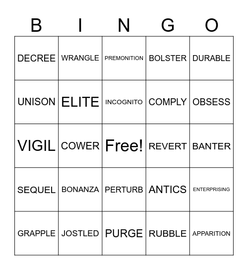 MIDTERM EXAM/VOCABULARY 1 Bingo Card