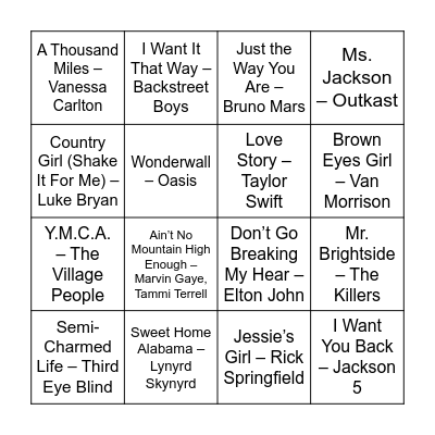 Best Karaoke Songs Bingo Card