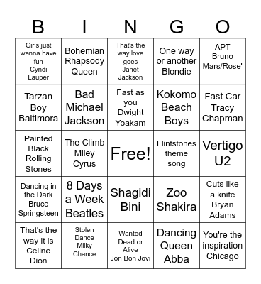 ***Roads Favourites January 2026 *** Bingo Card