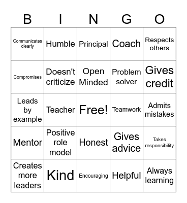 Leadership Bingo Card