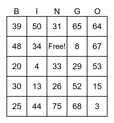 Ali's Birthday Bingo Card