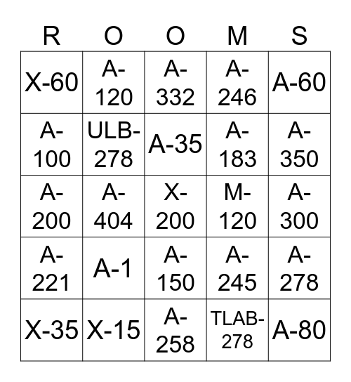 A Section Entities Bingo Card