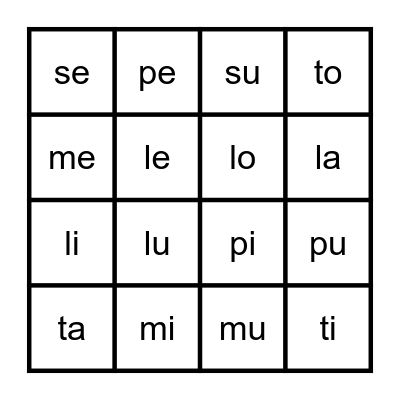 Lotería de sílabas Bingo Card