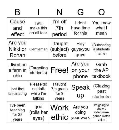 Untitled Bingo Card
