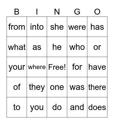 Trick Word Bingo Units 1-6 Bingo Card