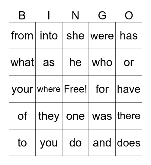 Trick Word Bingo Units 1-6 Bingo Card