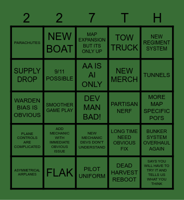 Foxhole Airborne Bingo Card