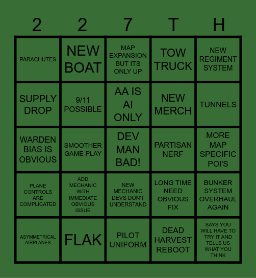 Foxhole Airborne Bingo Card