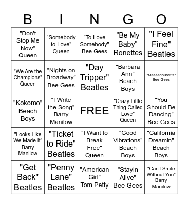 Musical Bingo Card