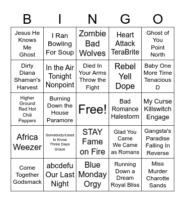 Rock Covers Bingo Card