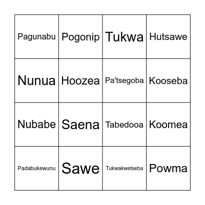 Numu Weather Bingo Card