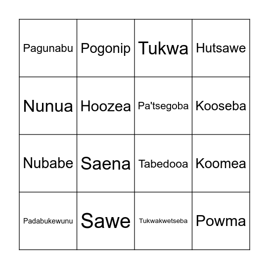 Numu Weather Bingo Card