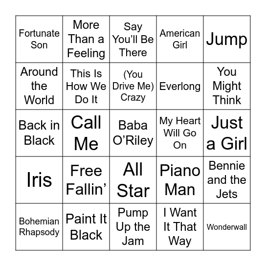 Radio Bingo Card