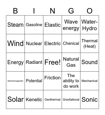 Energy Bingo Card