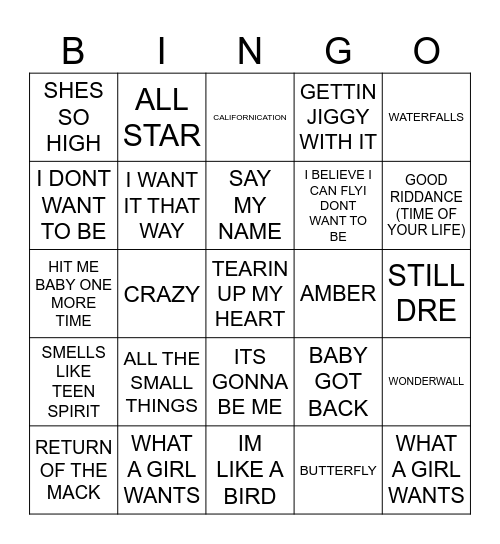 90S THROWBACKS Bingo Card