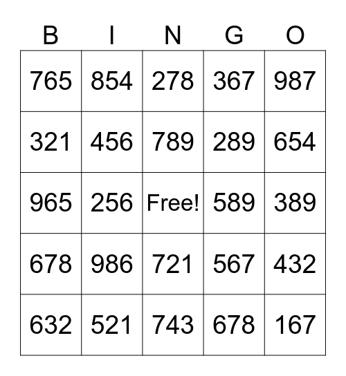 Comparison Bingo Card