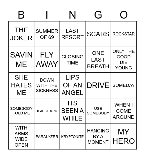 DAD ROCK Bingo Card