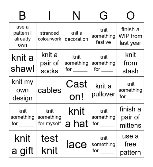 Knitting Bingo Card