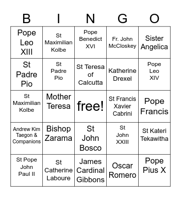 19th-21st Century People Bingo Card