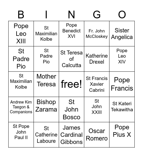 19th-21st Century People Bingo Card