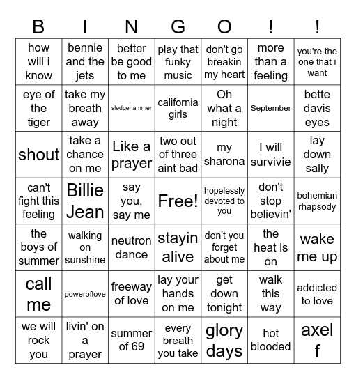 1976-1986 Bingo Card