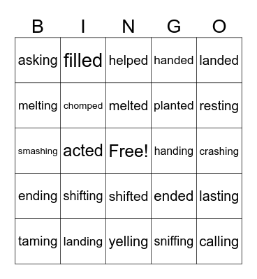 UFLI 64-65 -ed and -ing Bingo Card