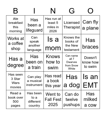 Basin X Games Bingo Card