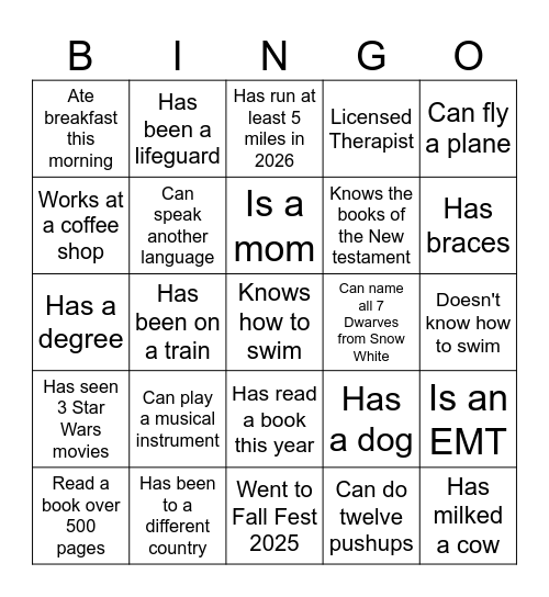 Basin X Games Bingo Card