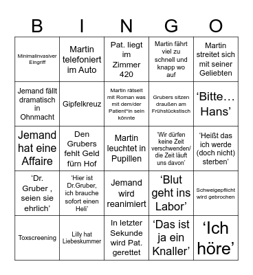 Bergdoktor Bingo Card