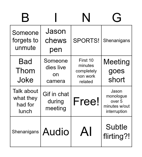 Friday Meeting Extreme Bingo Card
