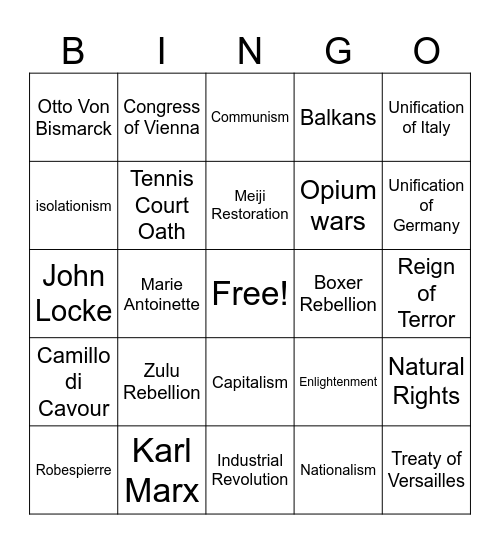 Midterm Review Bingo! Bingo Card