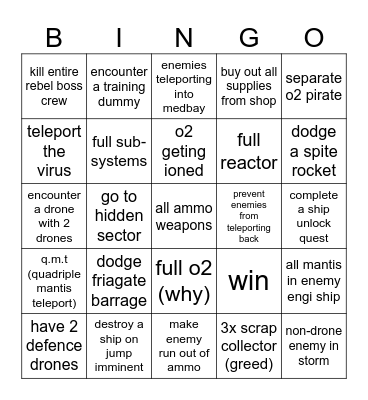 FTL bingo Card