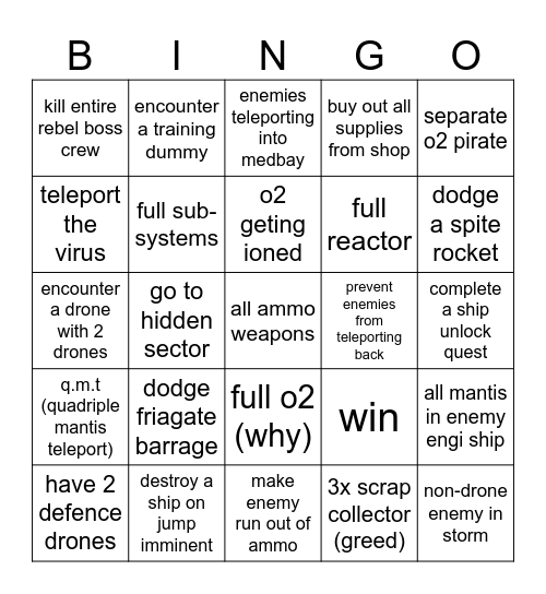 FTL bingo Card