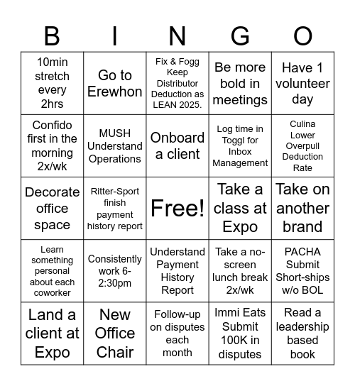 Work Bingo Card