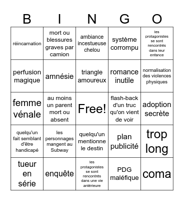 Dramatiques K Bingo Card