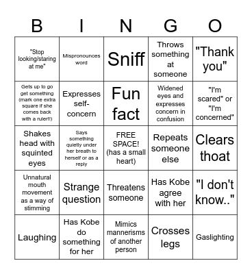 Peyson Bingo Card