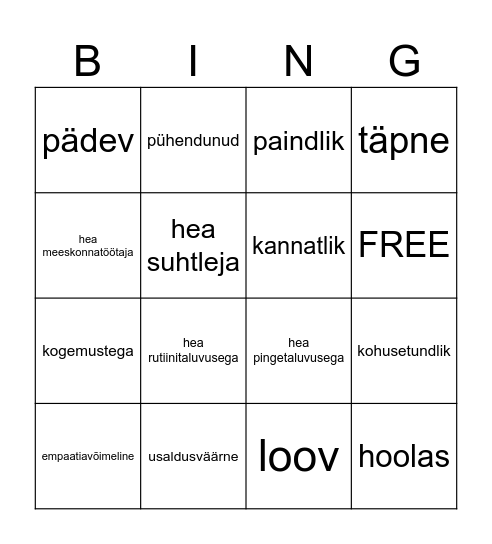 Hea töötaja Bingo Card