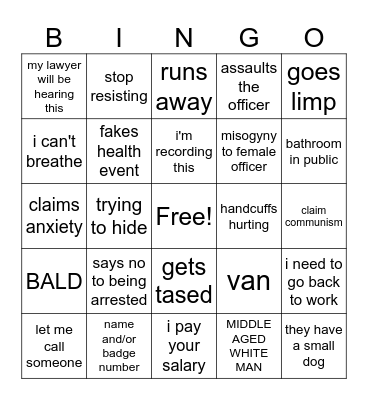 body cam bingo Card