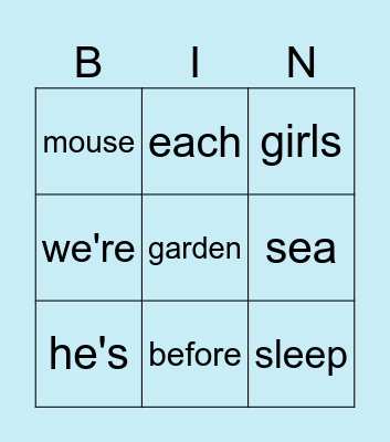 Tricky Words Bingo Card