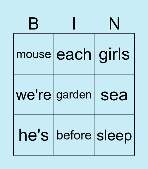 Tricky Words Bingo Card