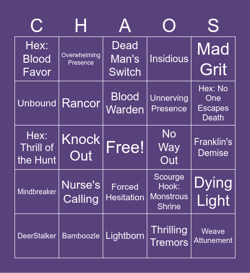 Chaos Shuffle Bingo Card