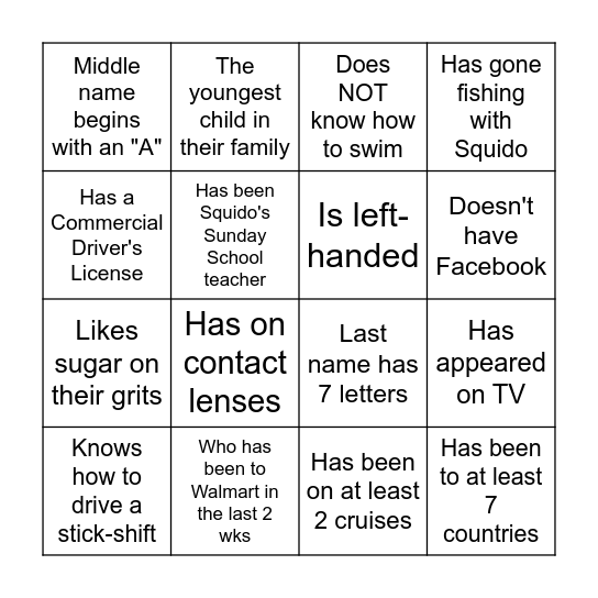 Welcome Bingo Card