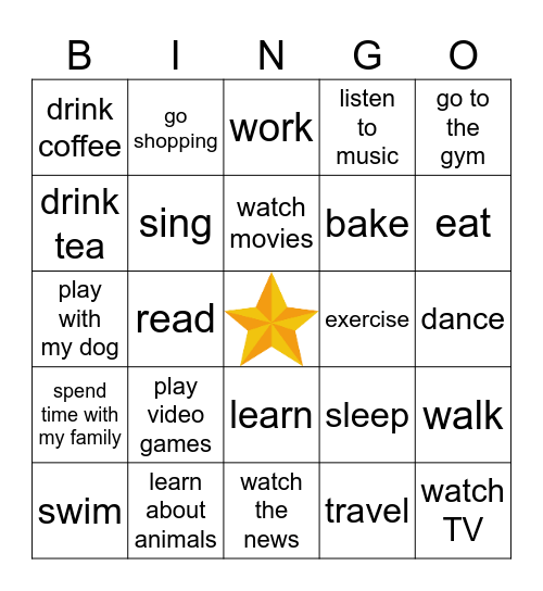 I like to... Bingo Card