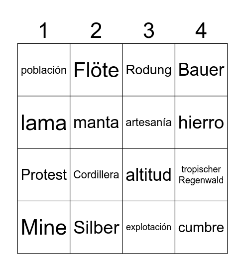 Un paseo por los Andes Bingo Card